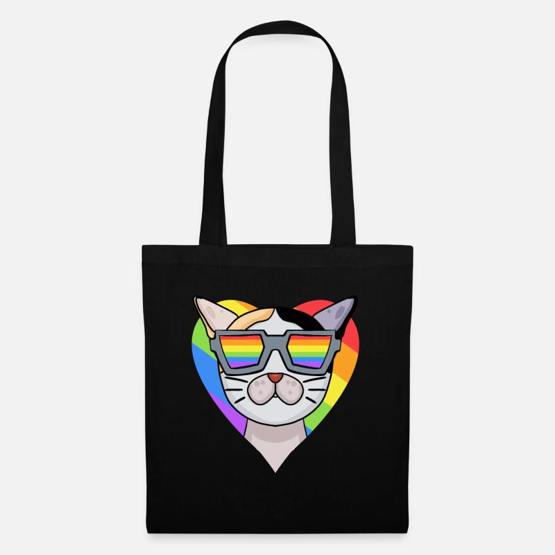 LGBT Katze Japanese Bobtail Regenbogen - Stoffbeutel - Schwarz