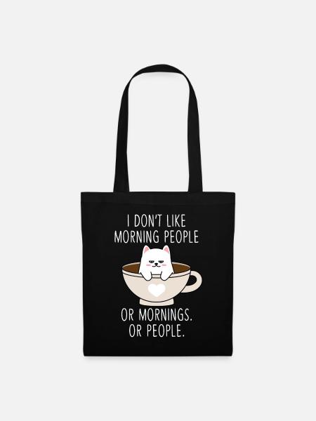 Moody Cat Morning People Coffee Tired Kitty - Stoffbeutel - Schwarz