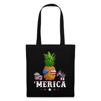 Pineapple American Flag 4th of July Merica USA - Stoffbeutel - Schwarz - Vorne