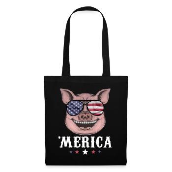 Pig Merica 4th of July American Flag USA - Stoffbeutel - Schwarz - Vorne