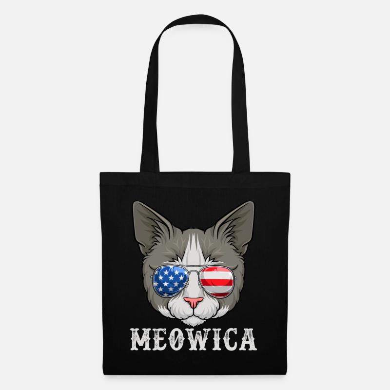 Cat Merica 4th of July USA Kitten American Flag - Stoffbeutel - Schwarz