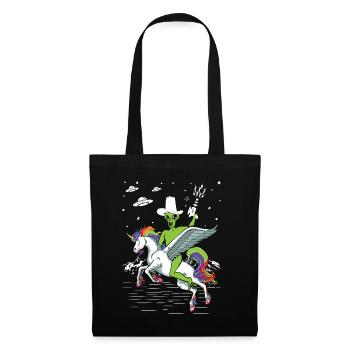 Alien reitet Einhorn Unheimlich - Stoffbeutel - Schwarz - Vorne