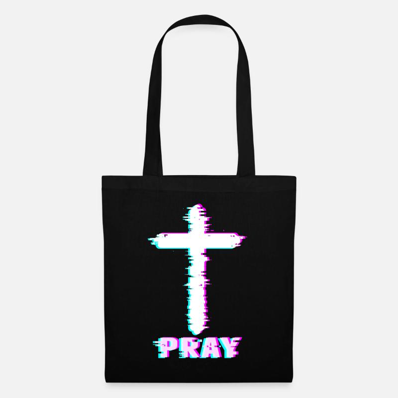 Jesus Glitch Beten Ästhetisch Vaporwave Christlich - Stoffbeutel - Schwarz