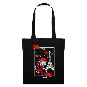 Paris France Voyage Vélo Fleurs Tour Eiffel - Sac en tissu - noir - Devant