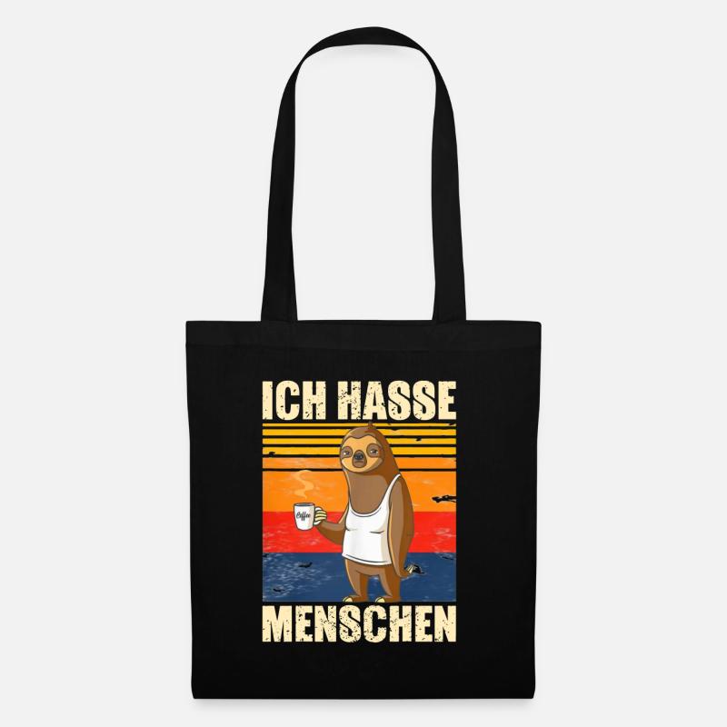 Ich hasse Menschen - Faultier mit Tasse Kaffee - Stoffbeutel - Schwarz