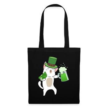 Biertrinkende Katze Kleeblatt St. Patrick's Day - Stoffbeutel - Schwarz - Vorne