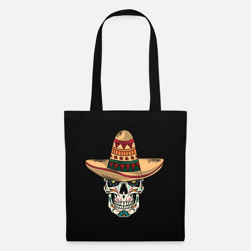 Mexikanischer Totenkopf Sombrero Cinco de Mayo - Stoffbeutel - Schwarz