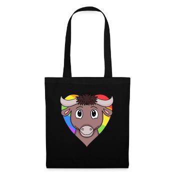 LGBT Tier Stier Regenbogen Herz - Stoffbeutel - Schwarz - Vorne