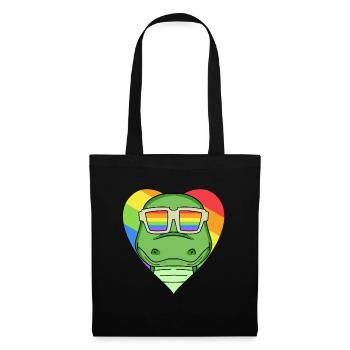 LGBT Tier Krokodile Regenbogen Herz - Stoffbeutel - Schwarz - Vorne
