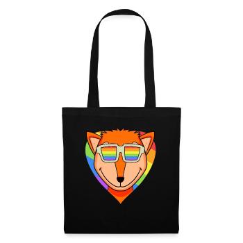 LGBT Tier Fuchs Regenbogen Herz - Stoffbeutel - Schwarz - Vorne