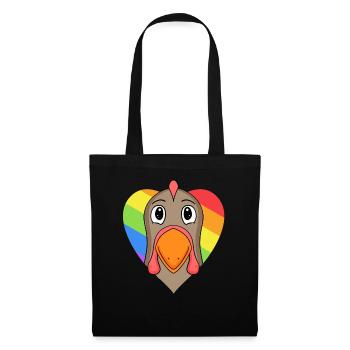 LGBT Tier Huhn Regenbogen Herz - Stoffbeutel - Schwarz - Vorne