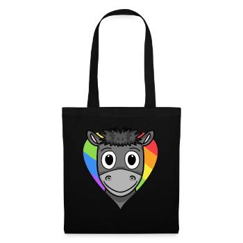 Esel Lgbt Regenbogen Farben - Stoffbeutel - Schwarz - Vorne