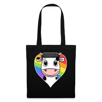 Kuh Lgbt Regenbogen Farben - Stoffbeutel - Schwarz - Vorne