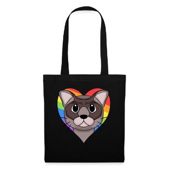 Burma Katze Regenbogen Herz - Stoffbeutel - Schwarz - Vorne