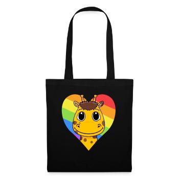 Giraffe LGBT Regenbogen Farben - Stoffbeutel - Schwarz - Vorne
