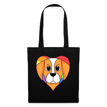 LGBT Hund Epagneul Breton Regenbogen - Stoffbeutel - Schwarz - Vorne
