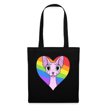 LGBT Katze Sphynx Regenbogen - Stoffbeutel - Schwarz - Vorne