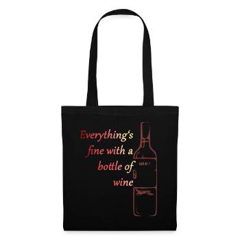 Everything's fine with a bottle of wine - Stoffbeutel - Schwarz - Vorne