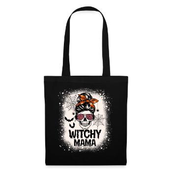 Funny Skull Witchy Mama Halloween - Stoffbeutel - Schwarz - Vorne