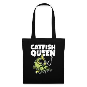 Wels Catfish Queen Fischerin Anglerin - Stoffbeutel - Schwarz - Vorne