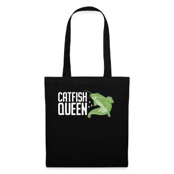 Wels Catfish Queen Fischerin Anglerin - Stoffbeutel - Schwarz - Vorne