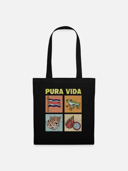 Pura Vida Costa Rica FlaggeTropischer Frosch - Stoffbeutel - Schwarz