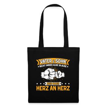 Vater & Sohn Auge In Auge Herz An Herz Geschenk - Stoffbeutel - Schwarz - Vorne