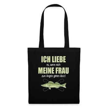 Liebe Meine Frau Angeln Gehen Lässt Angelsport - Stoffbeutel - Schwarz - Vorne