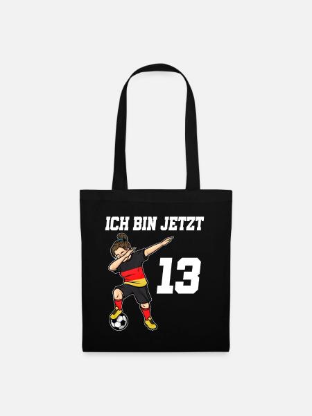 Fußballer 13 Jahre alt Mädchen Deutschland Fußball - Stoffbeutel - Schwarz