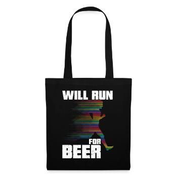 Will Run For Beer Lustige Läufer - Stoffbeutel - Schwarz - Vorne