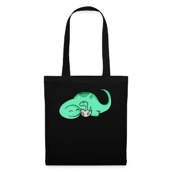 Dinosaure avec bébé dinosaure - Sac en tissu - noir - Devant