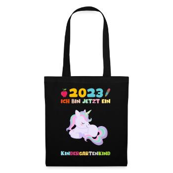 Kindergarten 2023 Einhorn Mädchen Tochter Kita - Stoffbeutel - Schwarz - Vorne