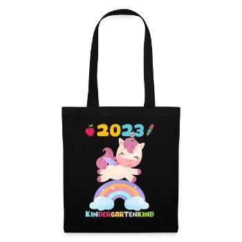 Kindergarten 2023 Einhorn Mädchen Tochter Kita - Stoffbeutel - Schwarz - Vorne