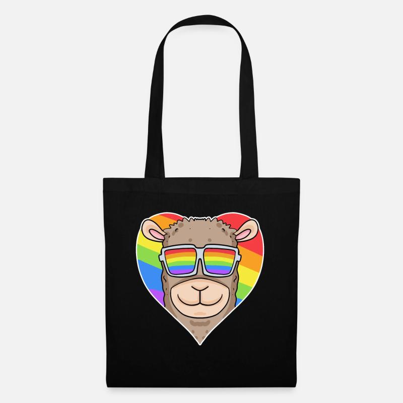 Gay Tier Lama Regenbogen Herz - Stoffbeutel - Schwarz