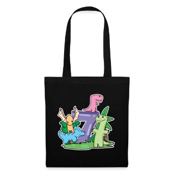 7 ans - 7ème anniversaire avec motif animal - Dino - Sac en tissu - noir - Devant