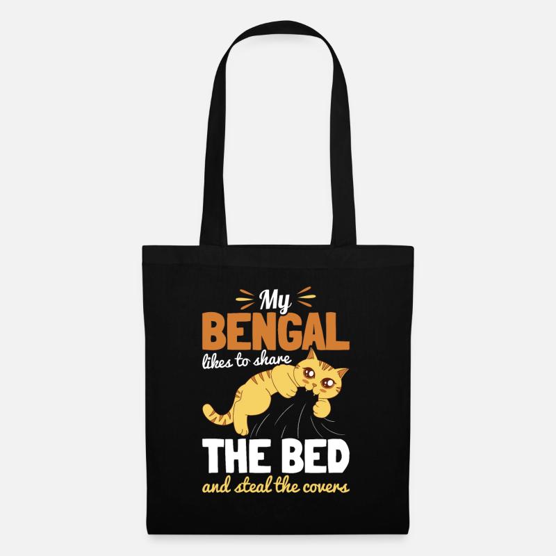 Bengal Katze Im Bett Katzenmama Katzenpapa Geschen - Stoffbeutel - Schwarz