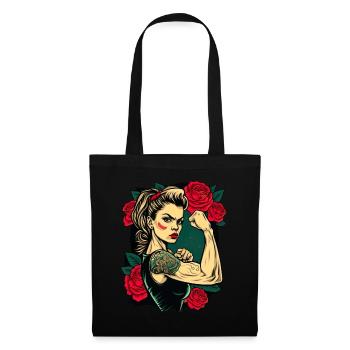 Femme forte Mère Roses Cadeau de fête des mères - Sac en tissu - noir - Devant