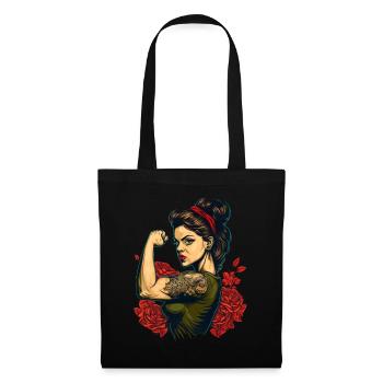 Femme forte Mère Roses Cadeau de fête des mères - Sac en tissu - noir - Devant