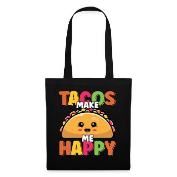 Tacos machen mich glücklich süß lustig Taco Liebhaber Cinco - Stoffbeutel - Schwarz - Vorne