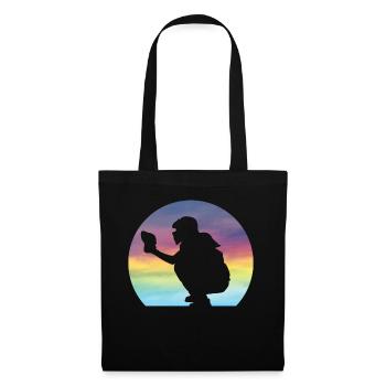 Damen Softball Catcher Silhouette Mädchen - Stoffbeutel - Schwarz - Vorne