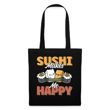 Sushi Makes Me Happy Cute Funny Kawaii Japanese - Tote Bag - black - Front