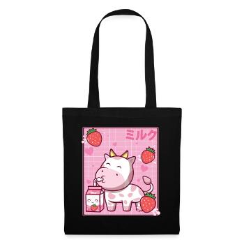 Kawaii Rosa Erdbeere Kuhmilch Shake Otaku Anime - Stoffbeutel - Schwarz - Vorne