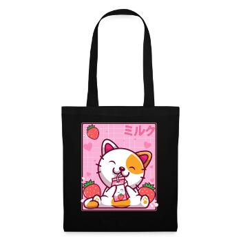 Kawaii Kätzchen Nette Katze Erdbeermilch Shake - Stoffbeutel - Schwarz - Vorne