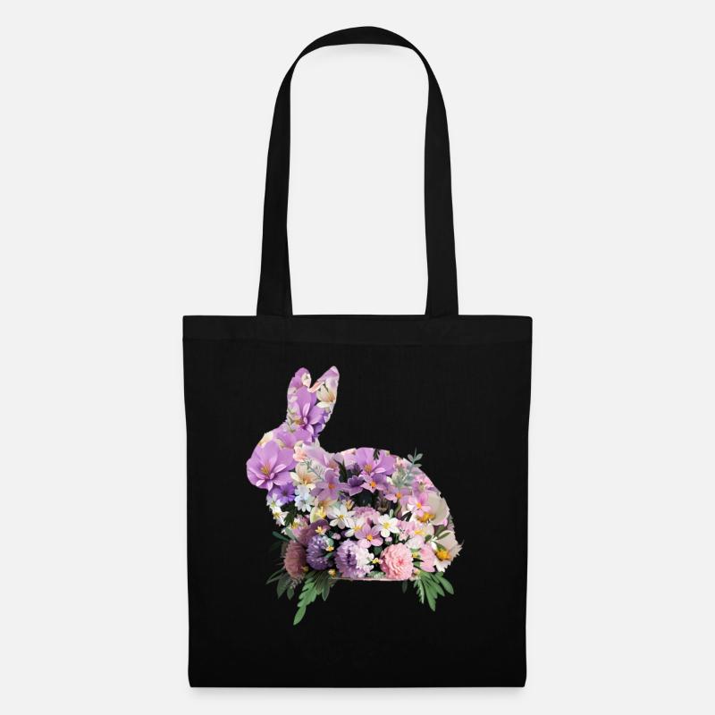 Blumen Osterhase - Stoffbeutel - Schwarz