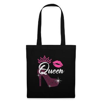 Queen Woman Glitter High Heel Shoe with Pink Lips - Tote Bag - black - Front