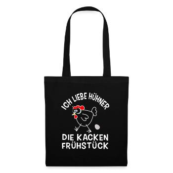 Funny Chicken Bauern Huhn Henne Hahn Hühner Shirt - Stoffbeutel - Schwarz - Vorne