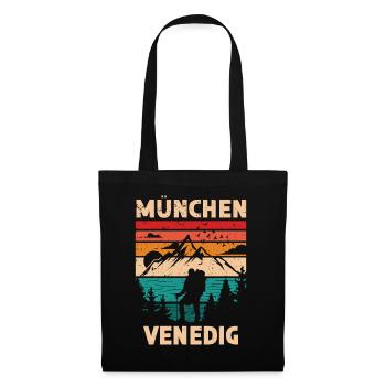 Alpenüberquerung München Venedig Fernwanderweg - Stoffbeutel - Schwarz - Vorne