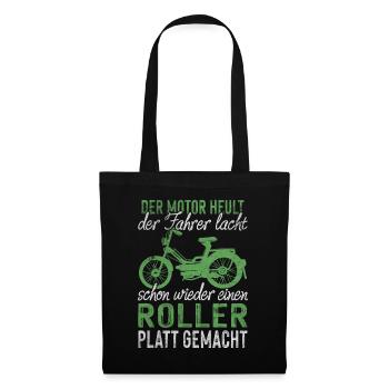 Mofa Sprüche Motor Heult Roller Platt Gemacht - Stoffbeutel - Schwarz - Vorne