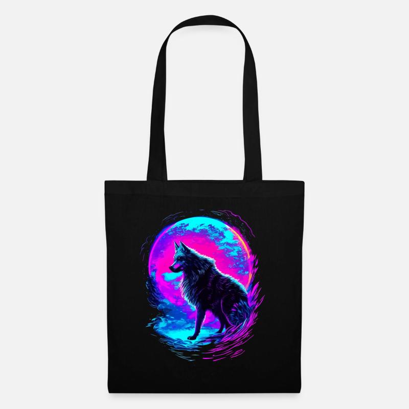 Wolf Neon Moon Synthwave - Stoffbeutel - Schwarz