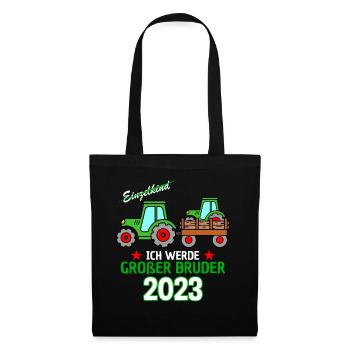 Ich Werde Großer Bruder 2023 - Geburt Sohn Traktor - Stoffbeutel - Schwarz - Vorne